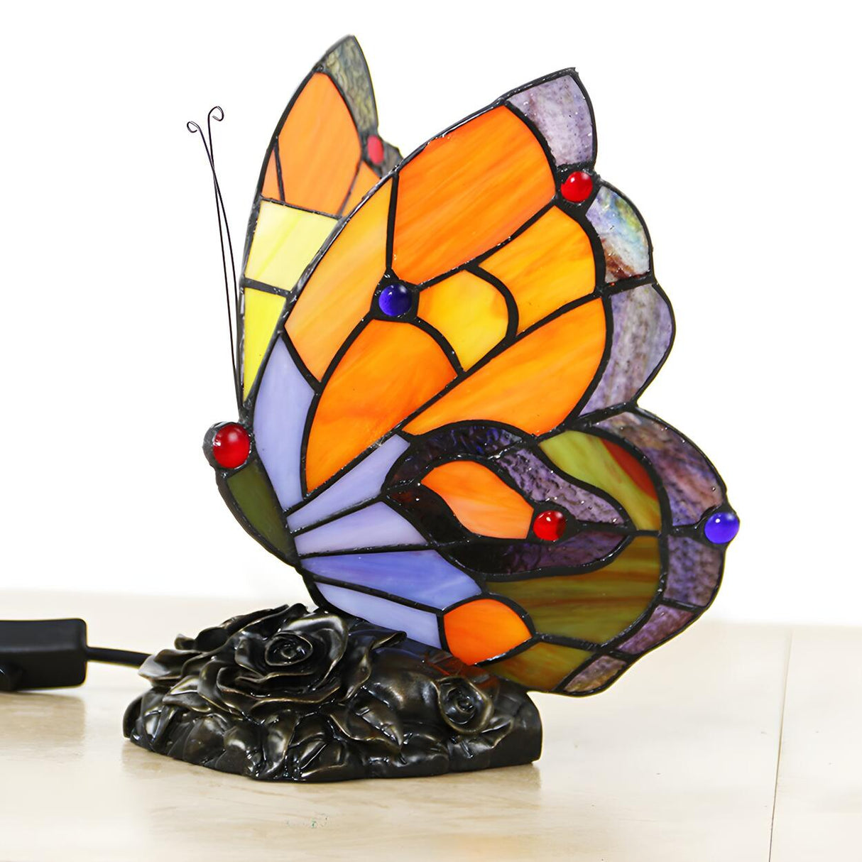 Colorful Tiffany Butterfly  Glass Shade Table Lamp Image - 5