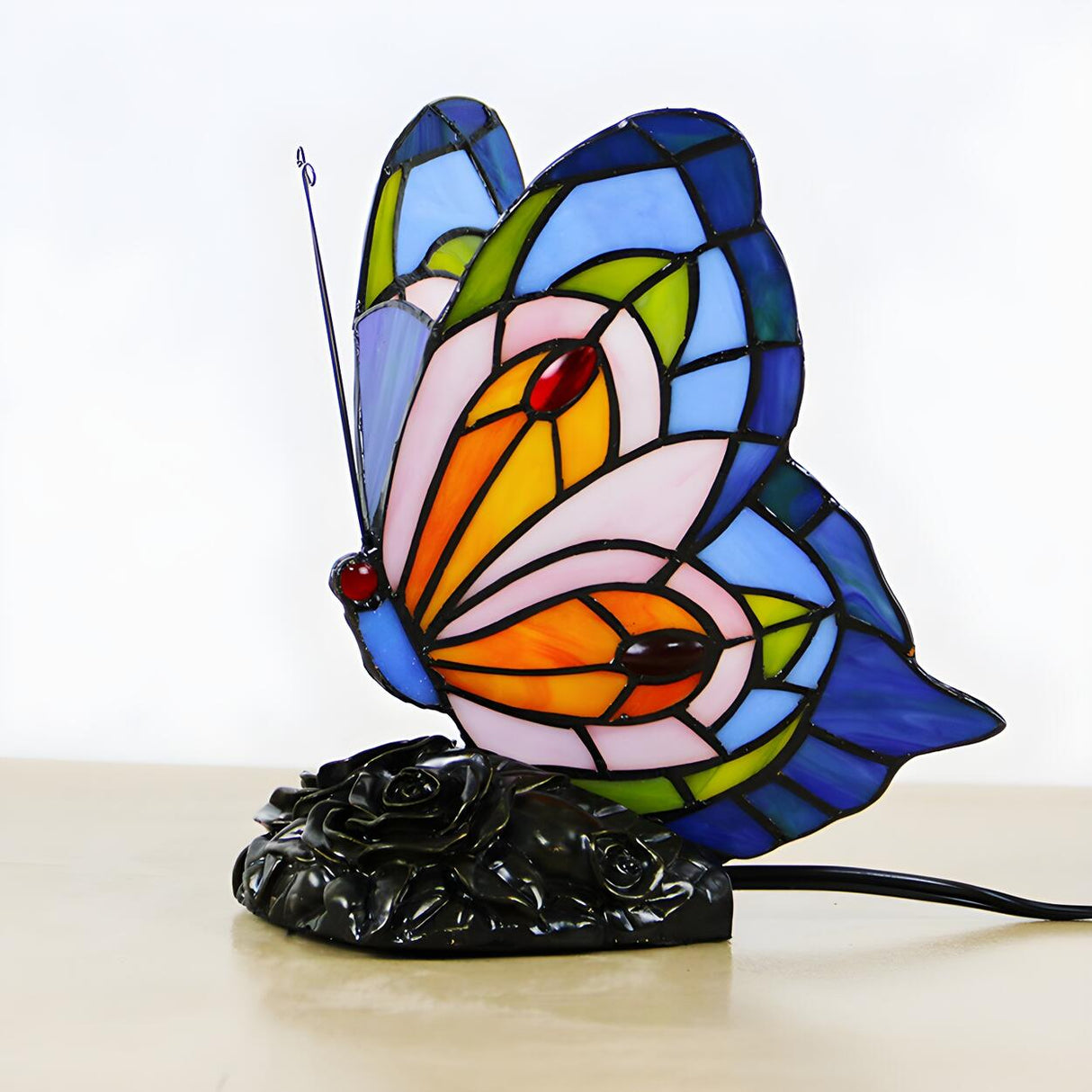 Colorful Tiffany Butterfly  Glass Shade Table Lamp Image - 7