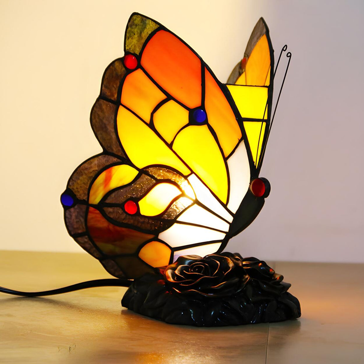 Colorful Tiffany Butterfly  Glass Shade Table Lamp Image - 8