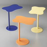 Colorful Wavy Metal Pedestal Top Glass End Table Image - 1