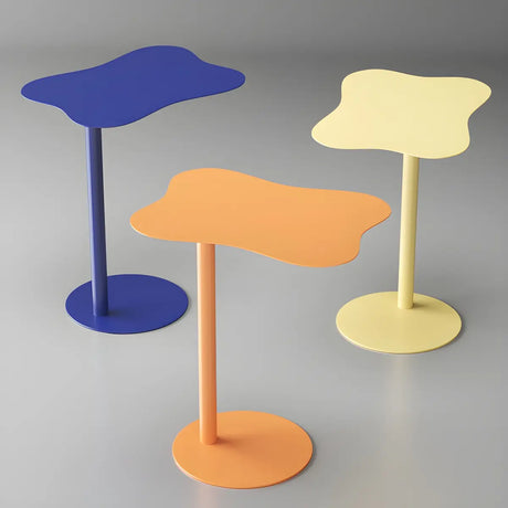 Colorful Wavy Metal Pedestal Top Glass End Table Image - 1