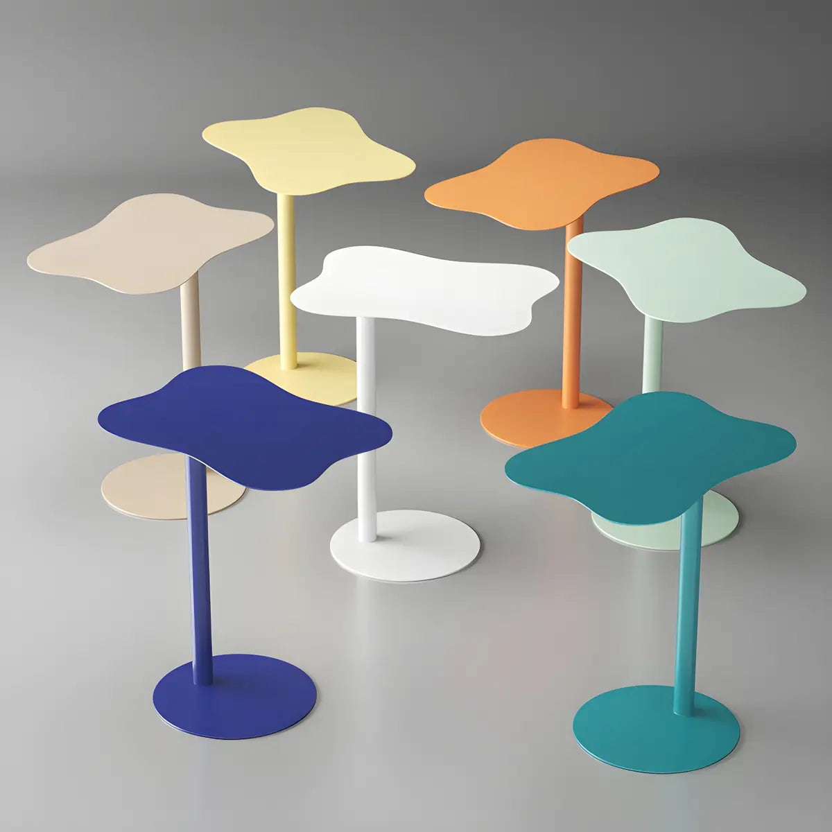 Colorful Wavy Metal Pedestal Top Glass End Table Image - 15