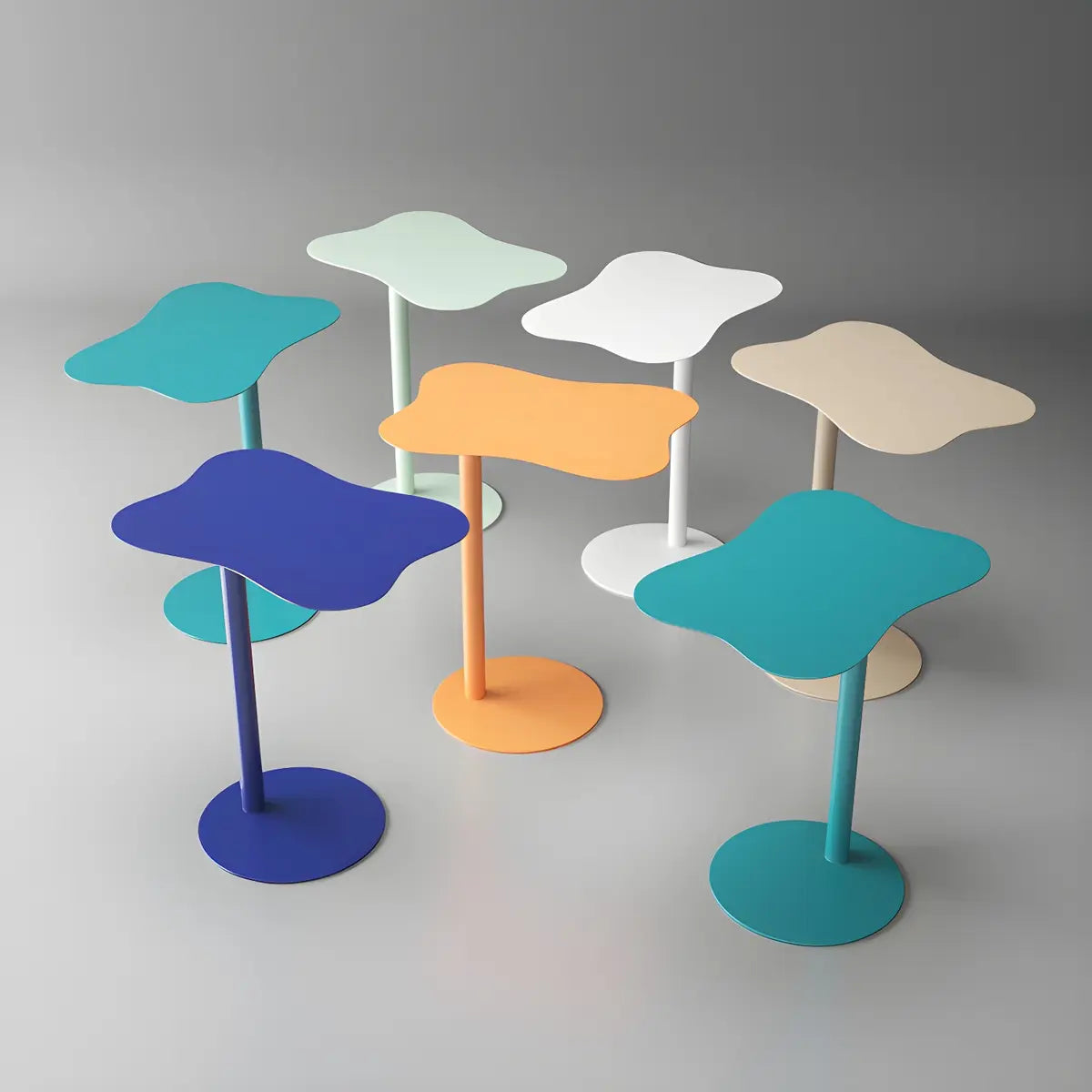 Colorful Wavy Metal Pedestal Top Glass End Table Image - 17