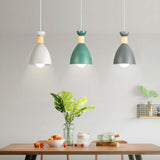 Colorful Wood and Metal Cone Kitchen Island Lights Image - 9