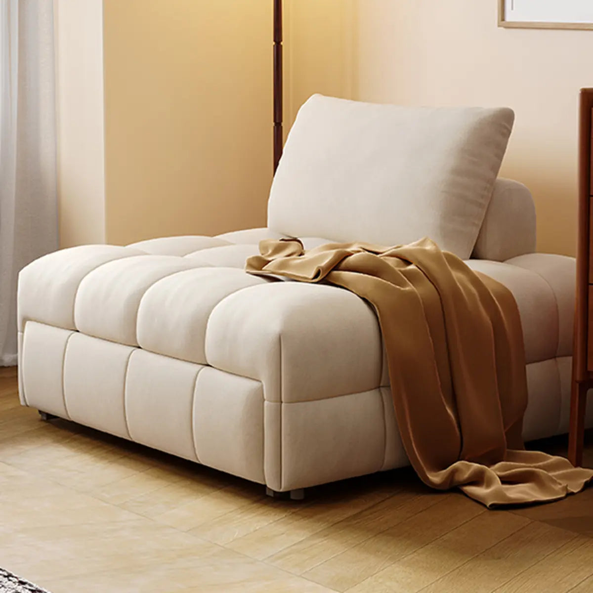 Comfort Beige Twin Tufted Armless Fabric Futon Sofa Image - 3