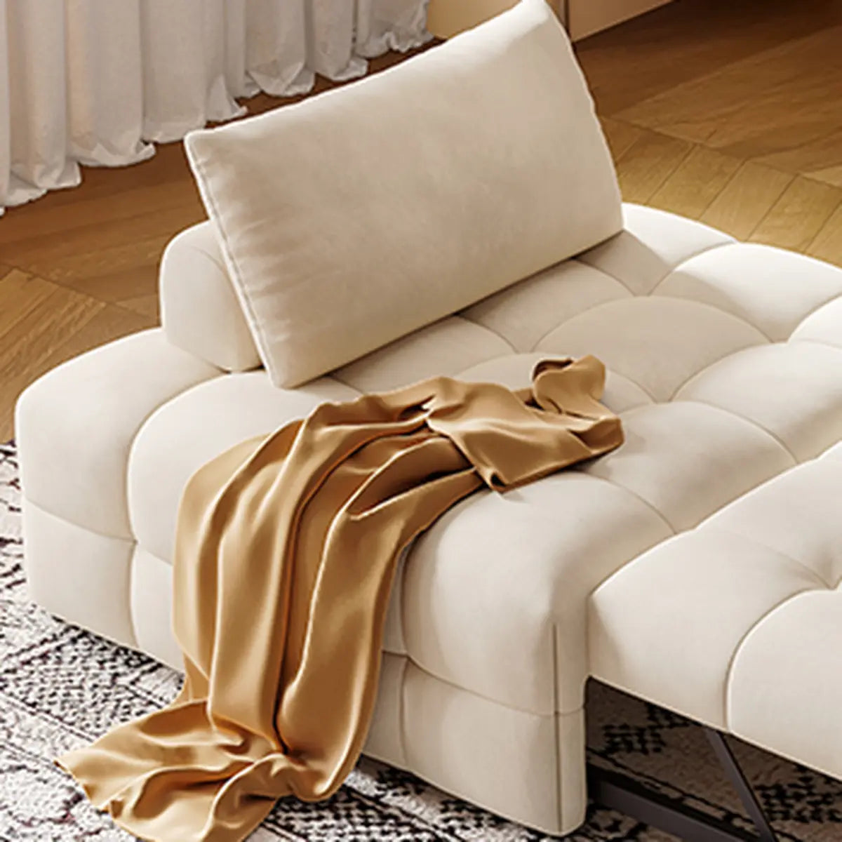 Comfort Beige Twin Tufted Armless Fabric Futon Sofa Image - 5