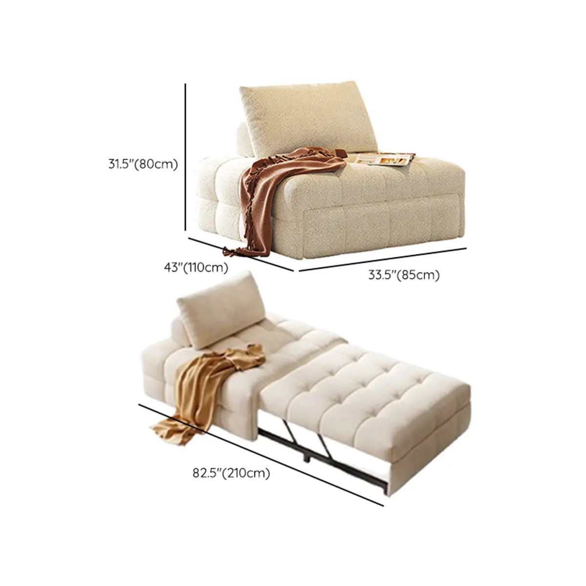 Comfort Beige Twin Tufted Armless Fabric Futon Sofa 