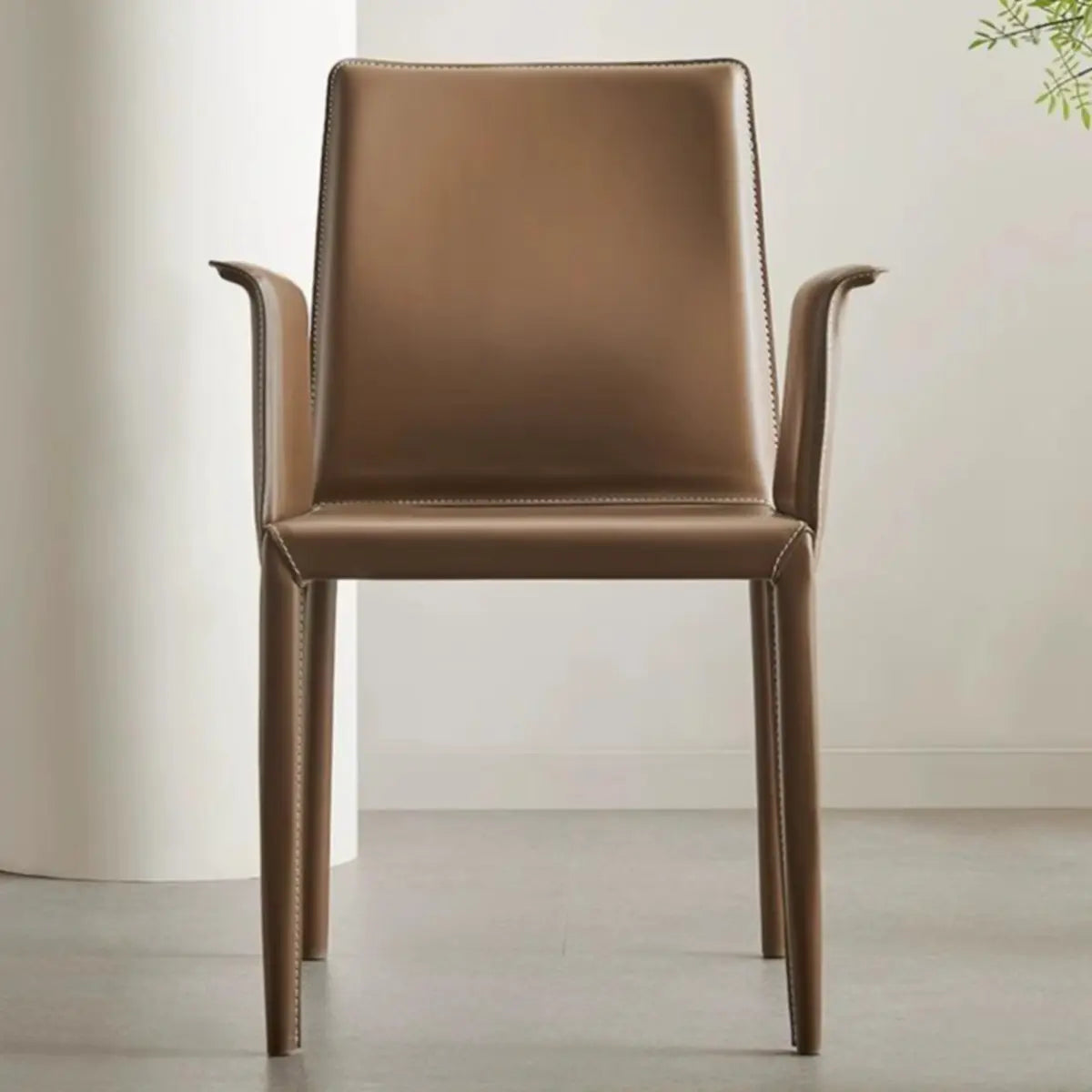 Comfort Coffee Square Faux Leather Arm Dining Chair Image - 4