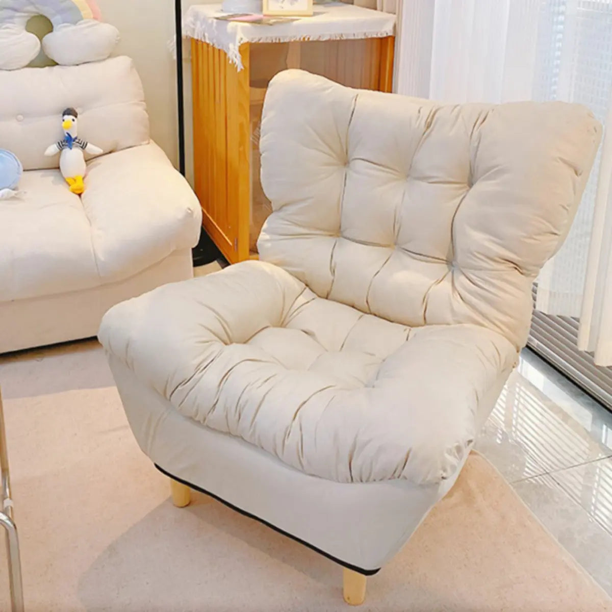 Comfort Manual Push Back Armless Lounge Recliner White Image - 8