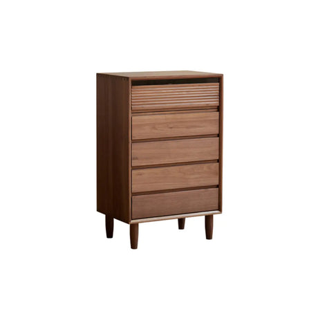 Compact Vertical Walnut Brown Five-Drawer Storage Chest Image - 2