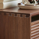 Compact Vertical Walnut Brown Five-Drawer Storage Chest Image - 6