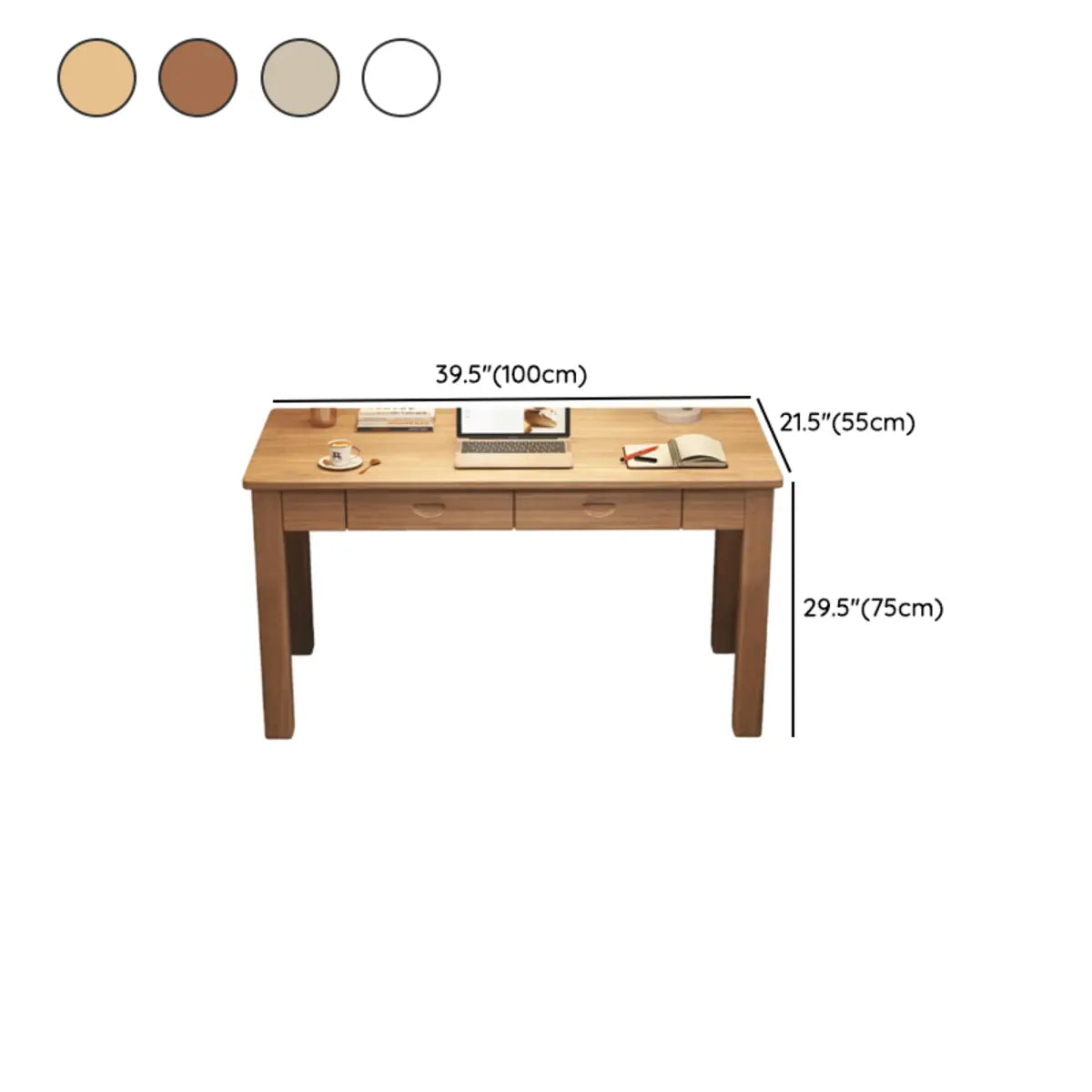 Compact White Wood Drawers Butcher Block Writing Desk 