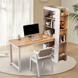 Compact Wood Rectangular Exterior Shelf Computer Desk Image - 4