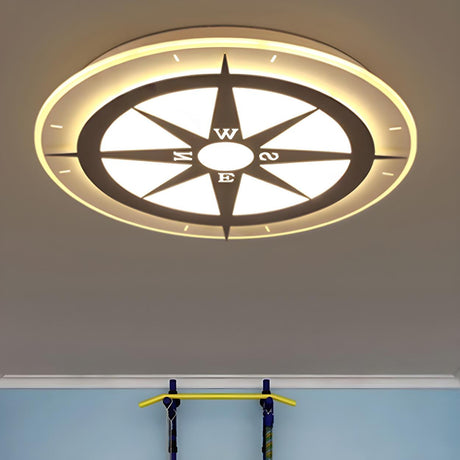 Compass-Shaped Round LED Flush Mount Ceiling Light Image - 1