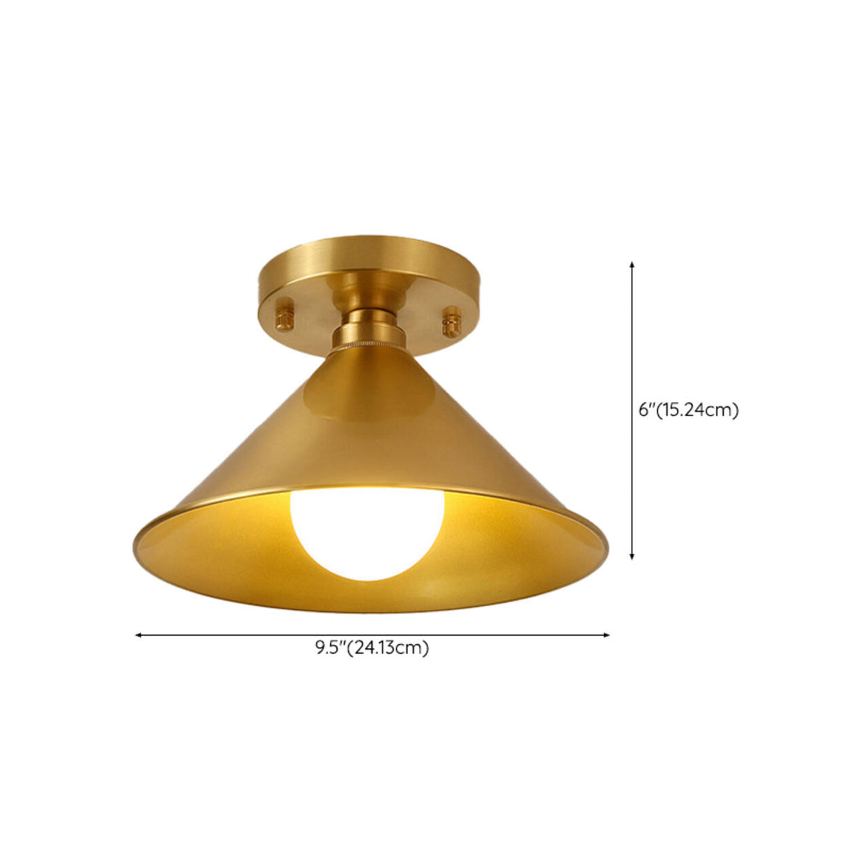 Cone Copper Gold Metal Semi-Flush Mount Ceiling Light Image - 20