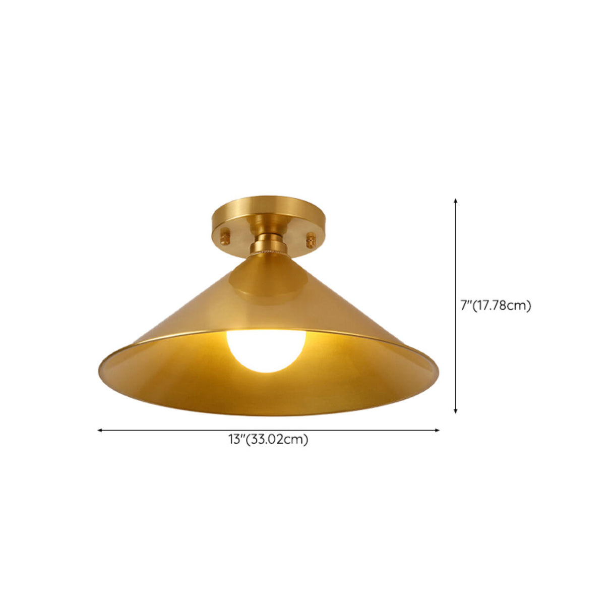 Cone Copper Gold Metal Semi-Flush Mount Ceiling Light Image - 21