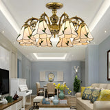 Cone Stained Glass Brass Down Living Room Chandelier Image - 2