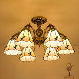 Cone Stained Glass Brass Down Living Room Chandelier Image - 5