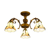 Cone Stained Glass Brass Down Living Room Chandelier Image - 8