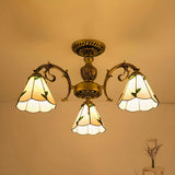 Cone Stained Glass Brass Down Living Room Chandelier Image - 9