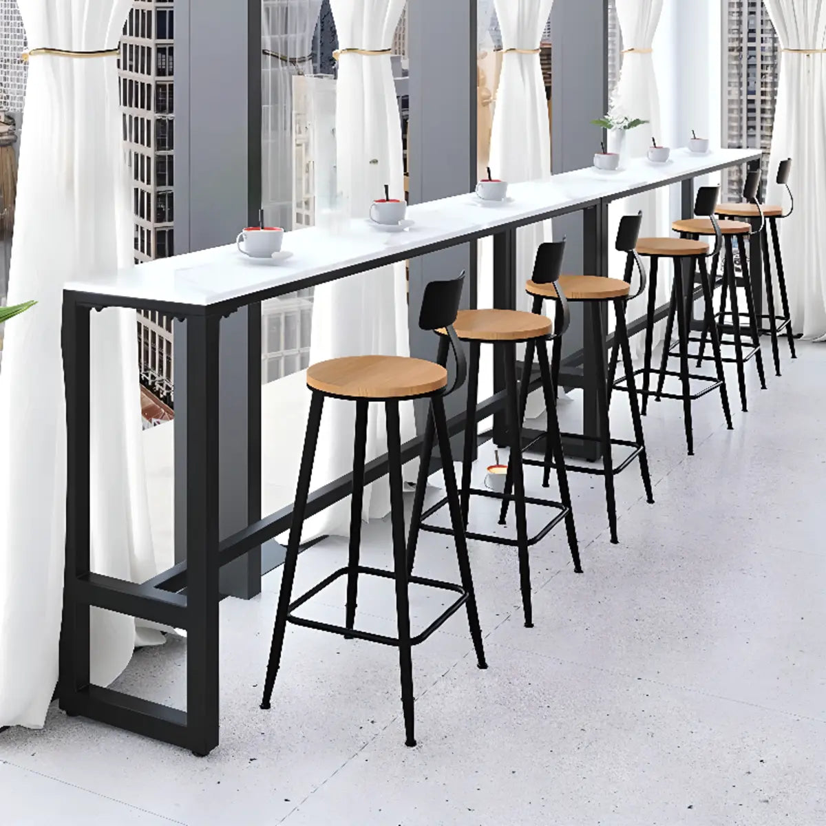 Console Stone Top Metal White Modern Storage Bar Table Set Image - 6