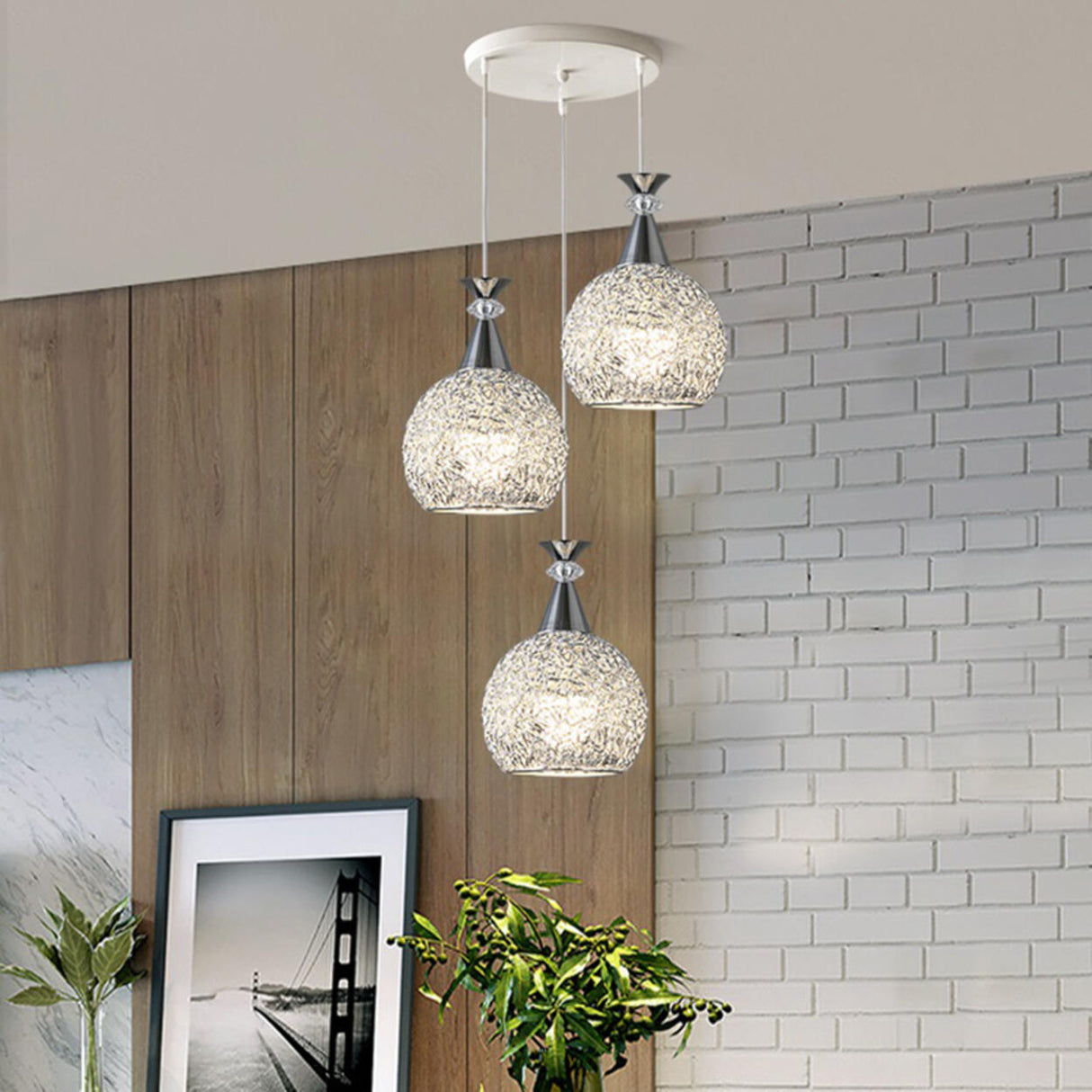 Contemporary 3-Light Globe Silver Dining Room Pendant Light Image - 1