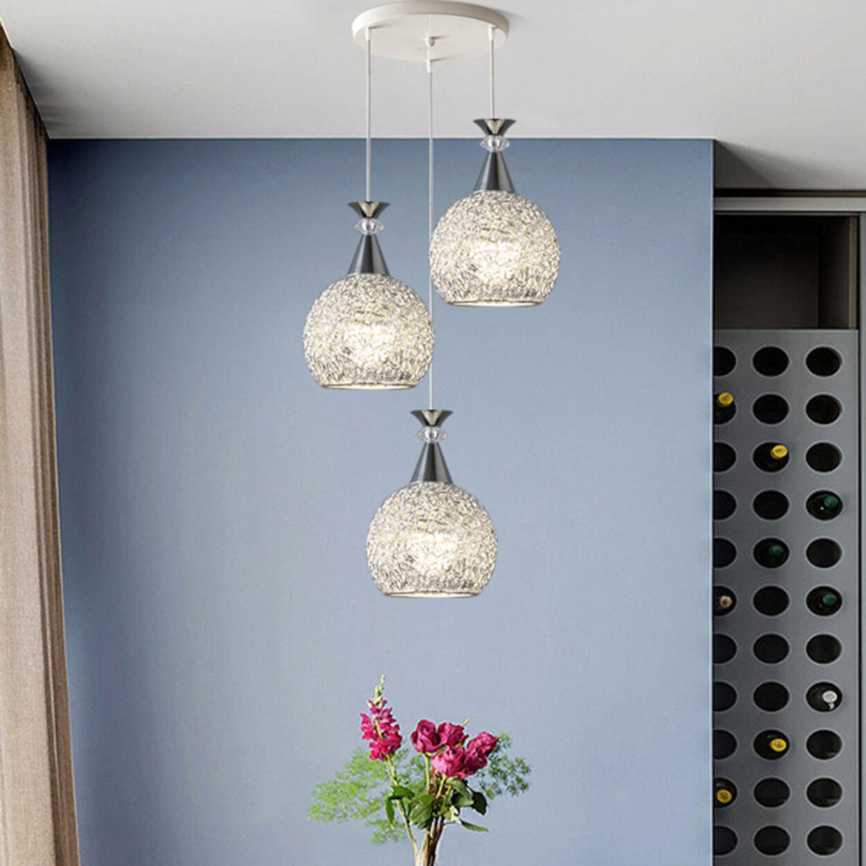 Contemporary 3-Light Globe Silver Dining Room Pendant Light Image - 4