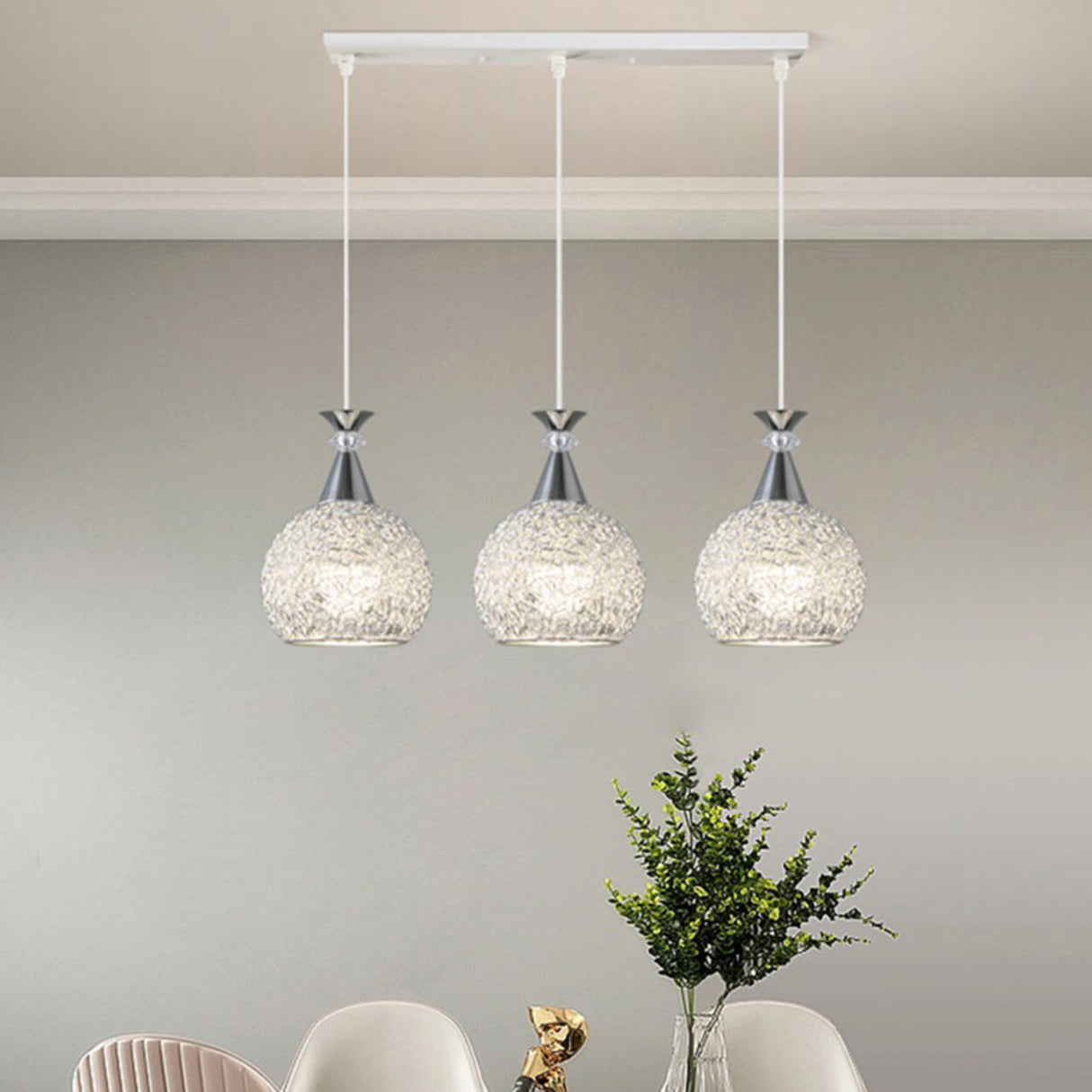 Contemporary 3-Light Globe Silver Dining Room Pendant Light Image - 5