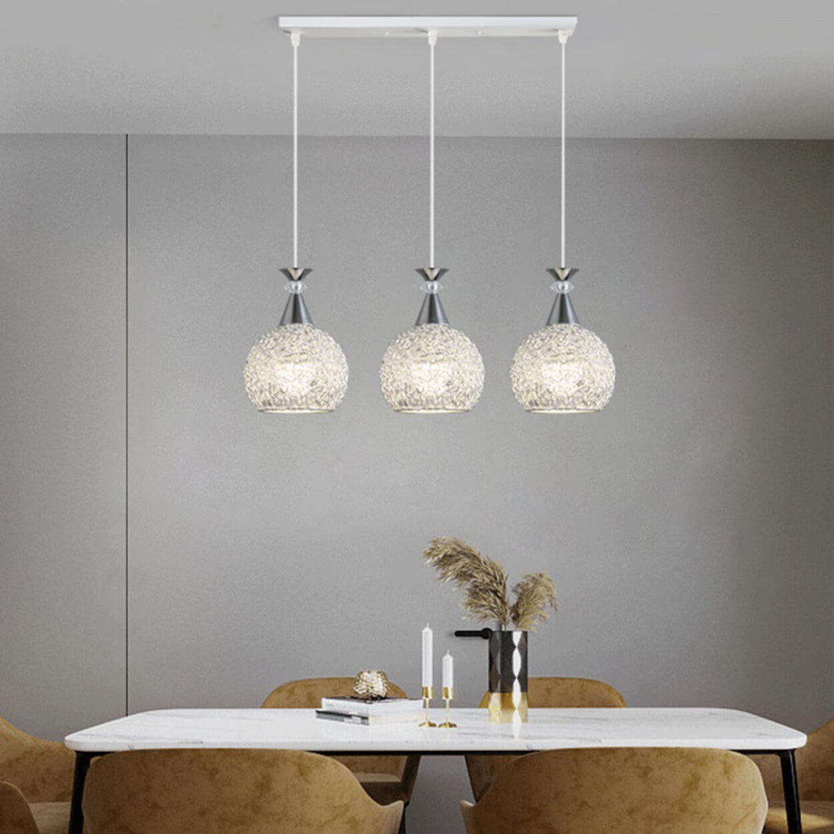 Contemporary 3-Light Globe Silver Dining Room Pendant Light Image - 6