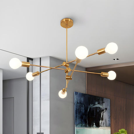 Contemporary 3 Tiers Gold Sputnik Exposed Bulb Chandelier Image - 1