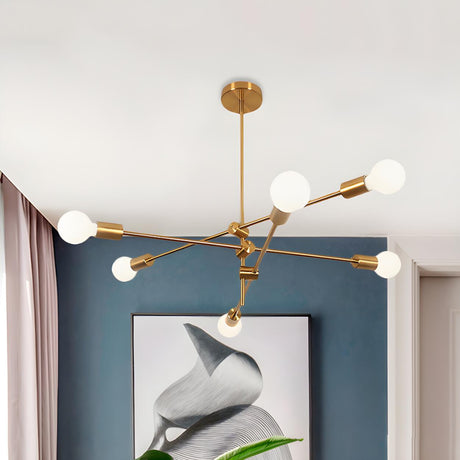 Contemporary 3 Tiers Gold Sputnik Exposed Bulb Chandelier Image - 2