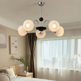 Contemporary 5 Ball White Ribbed Glass Chandelier Image - 1