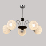 Contemporary 5 Ball White Ribbed Glass Chandelier Image - 11