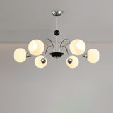 Contemporary 5 Ball White Ribbed Glass Chandelier Image - 13