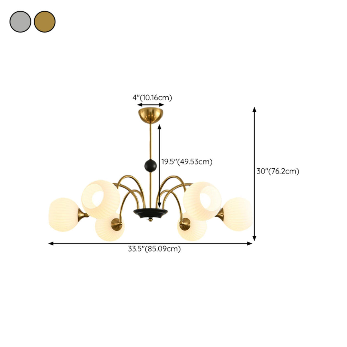 Contemporary 5 Ball White Ribbed Glass Chandelier Image - 23