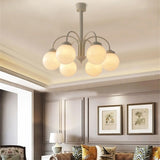 Contemporary 5-Light Beige White Glass Globe Chandelier Image - 3