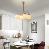 Contemporary 5-Light Beige White Glass Globe Chandelier Image - 4