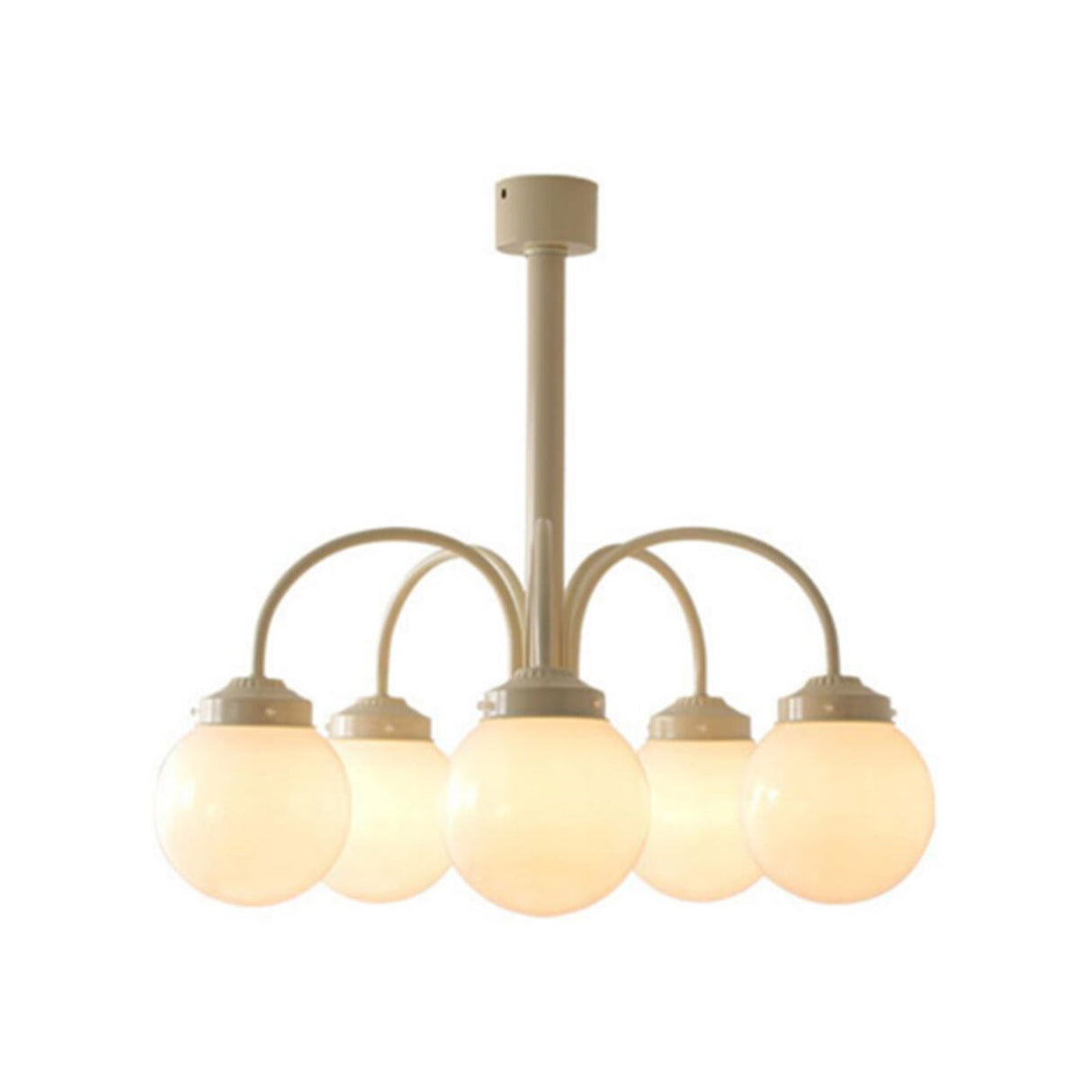 Contemporary 5-Light Beige White Glass Globe Chandelier Image - 5