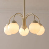 Contemporary 5-Light Beige White Glass Globe Chandelier Image - 8