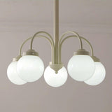 Contemporary 5-Light Beige White Glass Globe Chandelier Image - 9