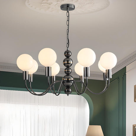 Contemporary 8-Light Milk Glass Globe Chandelier Image - 1