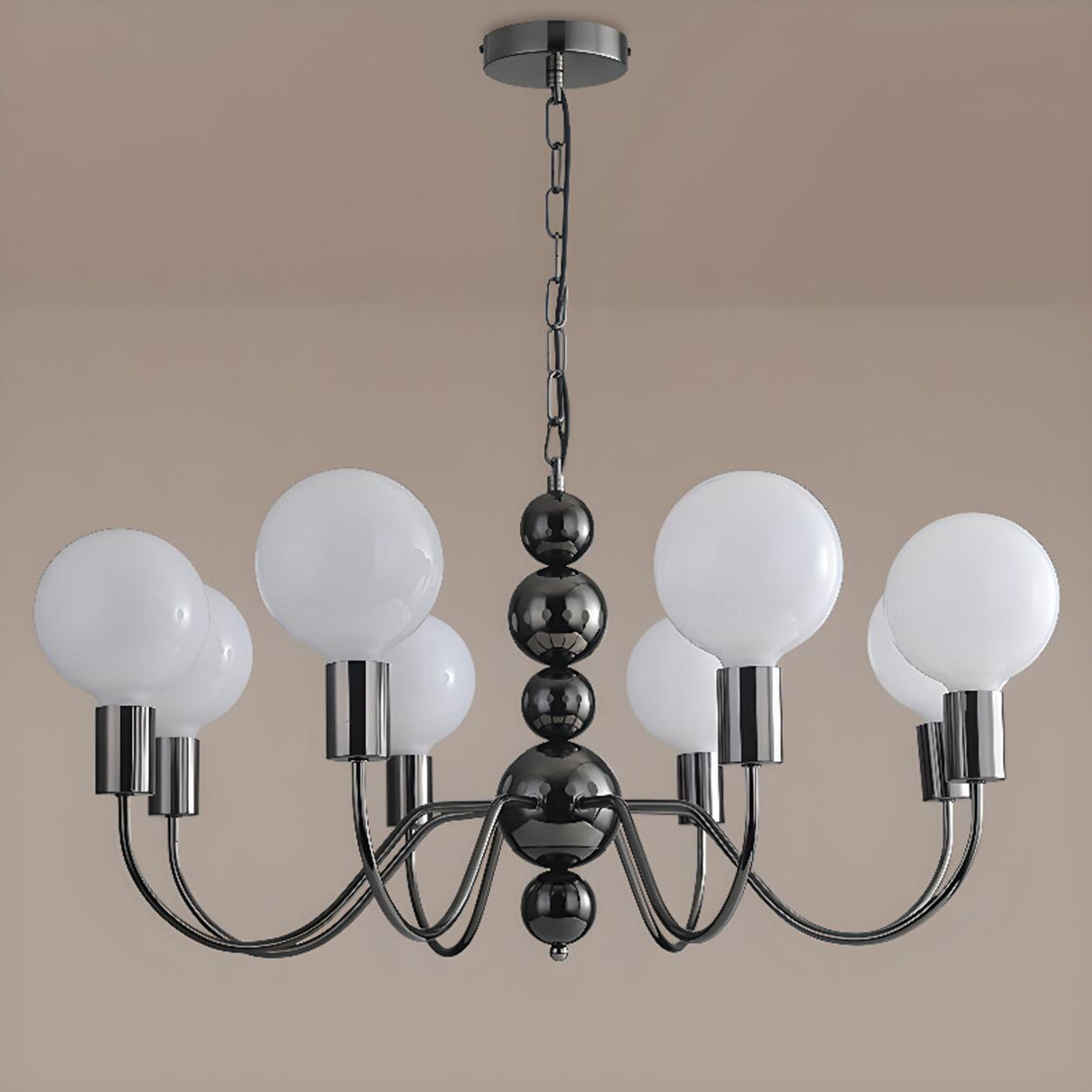 Contemporary 8-Light Milk Glass Globe Chandelier Image - 5