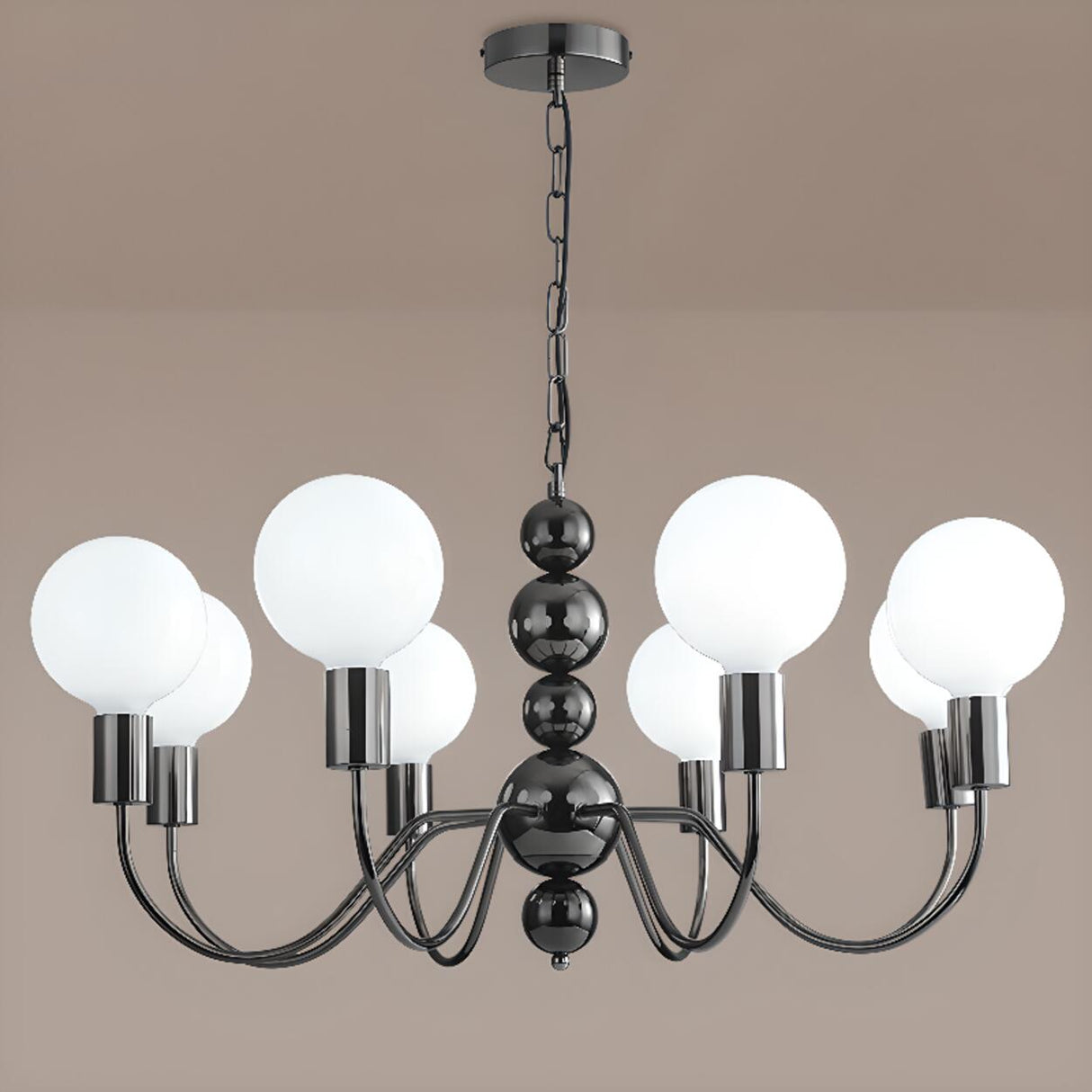 Contemporary 8-Light Milk Glass Globe Chandelier Image - 6