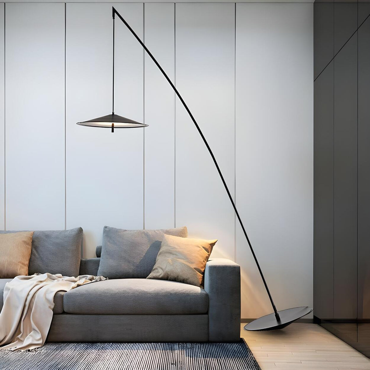 Contemporary Adjustable Cone and Arched Floor Lamp Image - 1