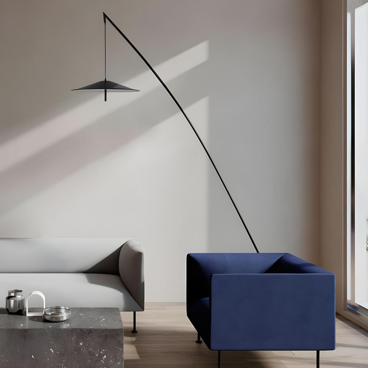 Contemporary Adjustable Cone and Arched Floor Lamp Image - 4