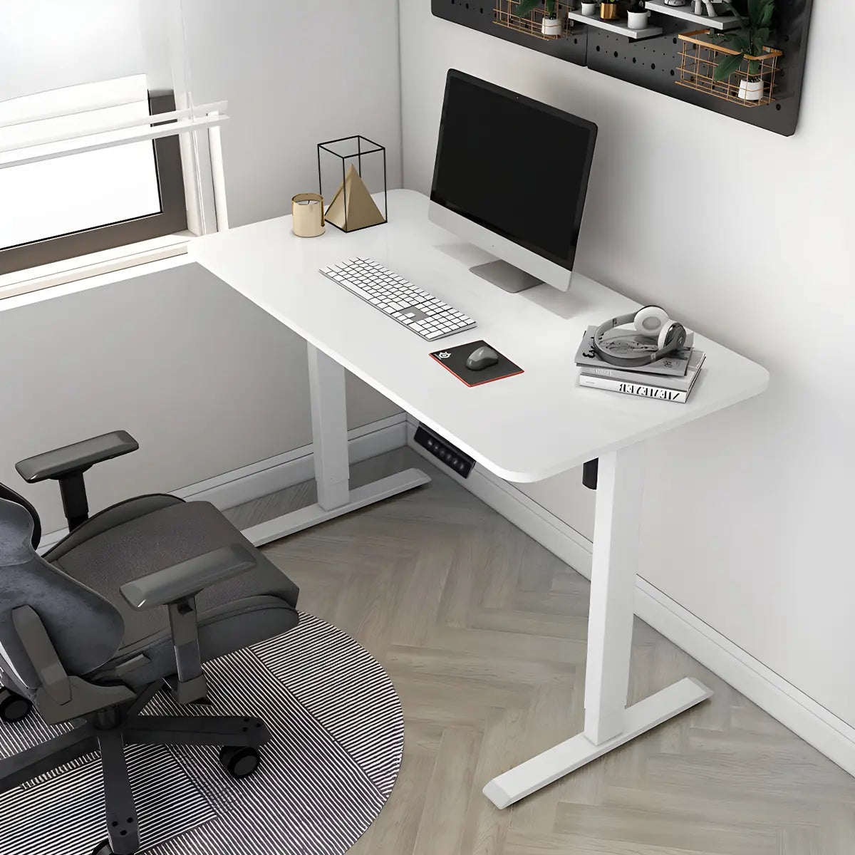 Contemporary Adjustable Wood T-Shape Standing Desk Image - 2