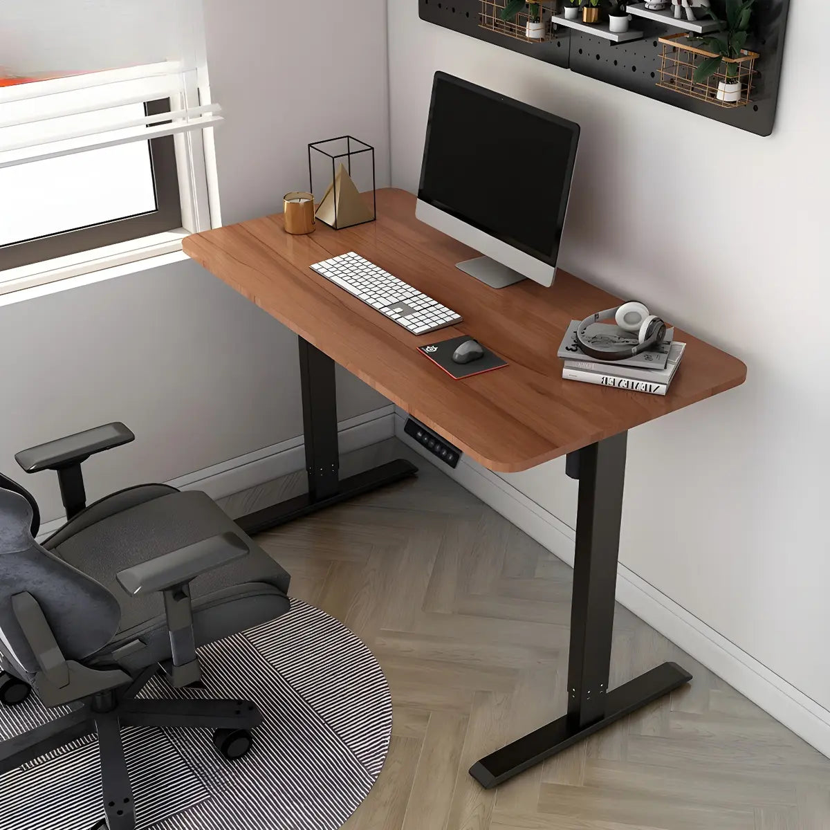 Contemporary Adjustable Wood T-Shape Standing Desk Image - 3