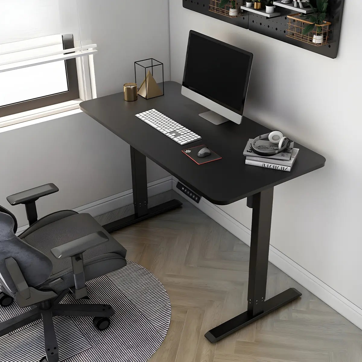 Contemporary Adjustable Wood T-Shape Standing Desk Image - 4