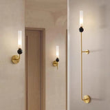 Contemporary Alabaster Brass Cylinder Living Room Wall Lamp Image - 1