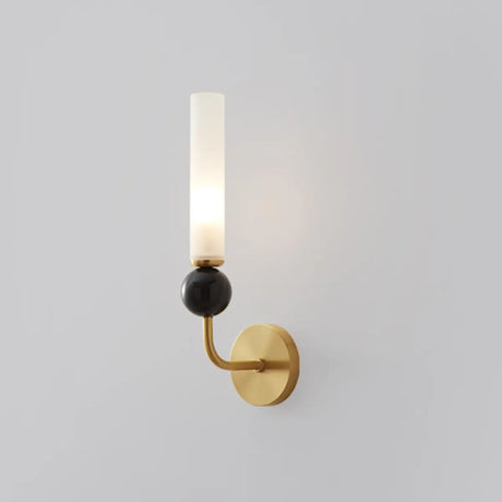 Contemporary Alabaster Brass Cylinder Living Room Wall Lamp Image - 2